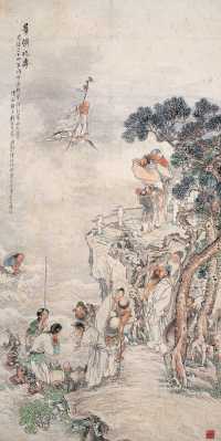 钱慧安 戊申（1908年）作 群仙祝寿图 立轴